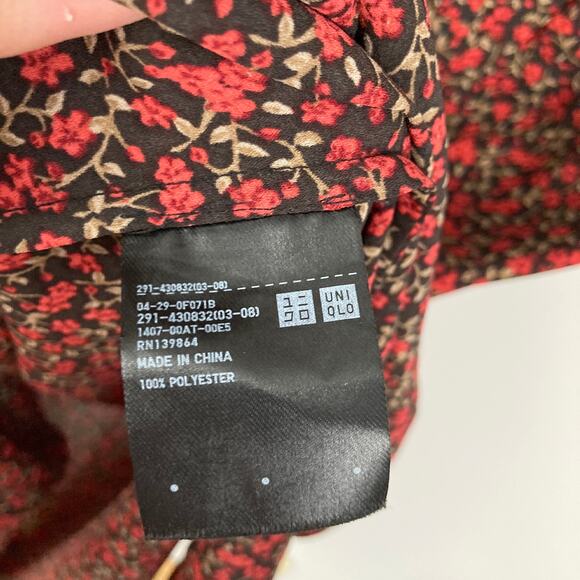 Uniqlo Womens XS Black & Red Ditsy Floral Midi Dress Fairy Grunge Whimsigoth - Picture 8 of 9